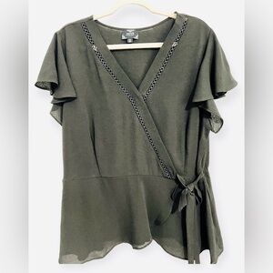 Perch by blu pepper • 3X • Black Top with Faux Wrap Detail • EUC